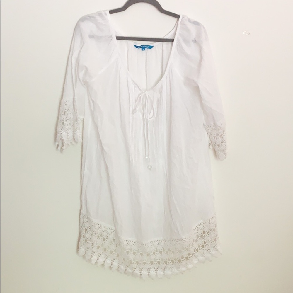 Blue Island White Cotton Coverup Medium